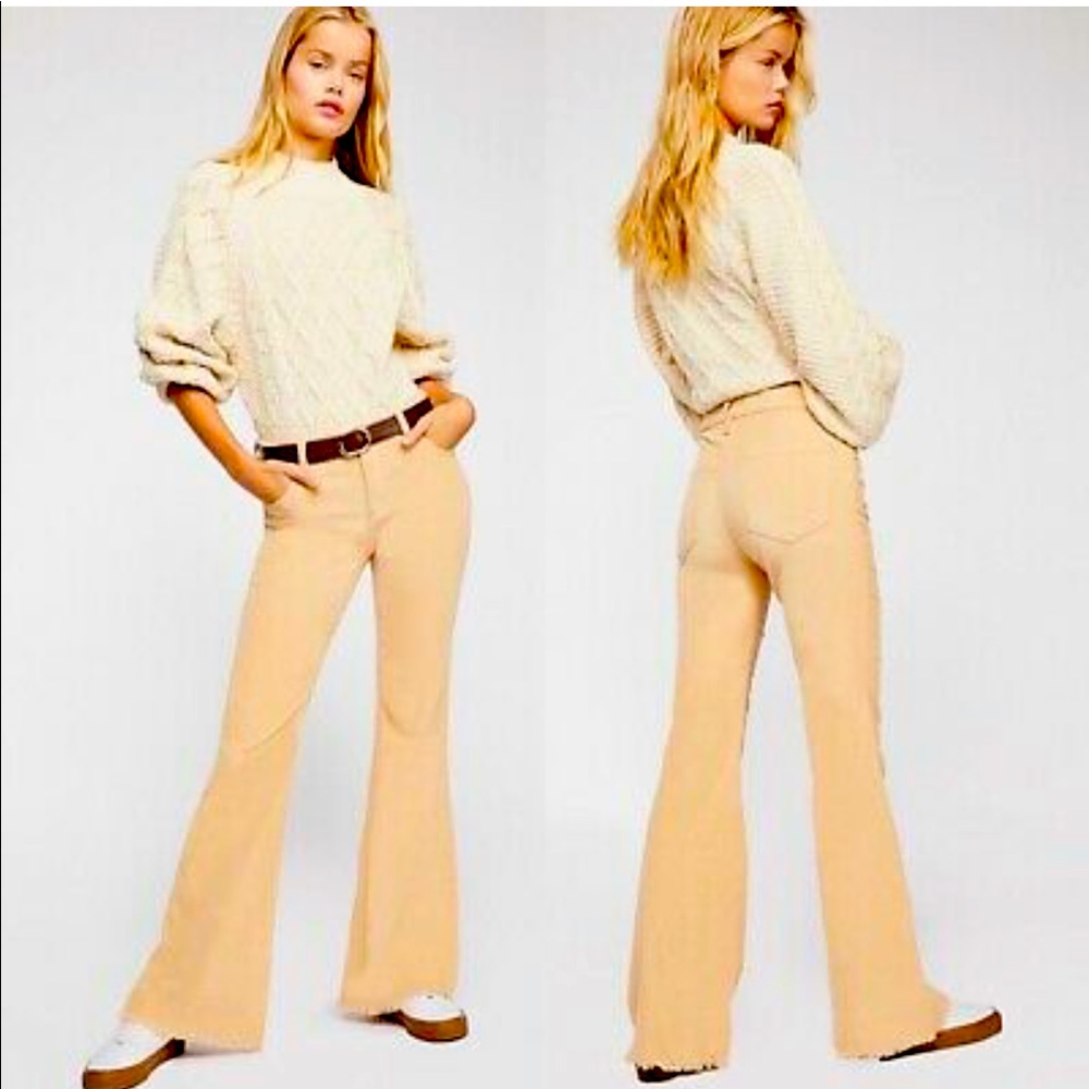 Free People Beige Boot Cut Flare Pants